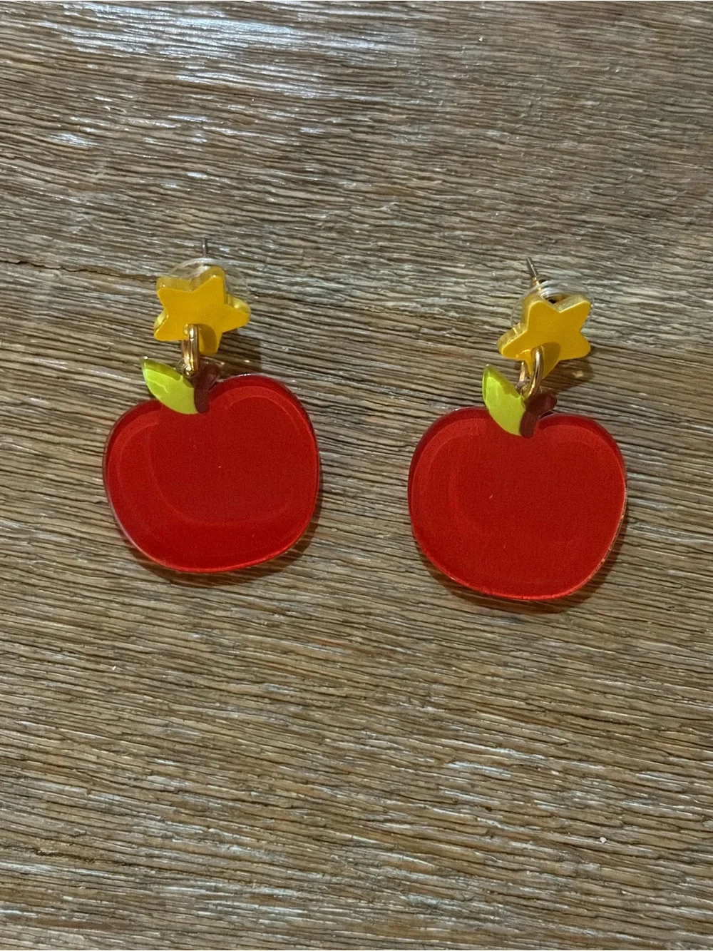 Kids Red Apple Earrings with Yellow Star Tops